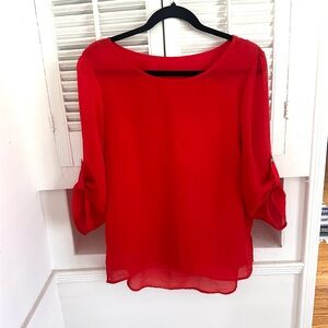 Red Sheer High/Low Blouse